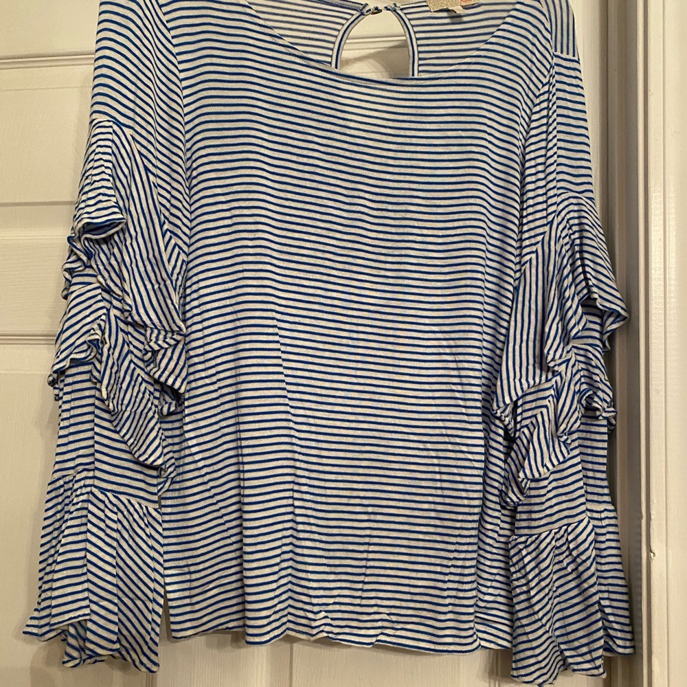 Striped Ruffled Sleeve Top